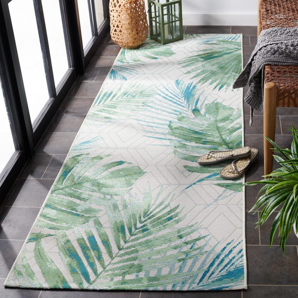 Barbados BAR590 Power Loomed Indoor and Outdoor Runner Rug - Green/Teal - 2'8"x8' - Safavieh.