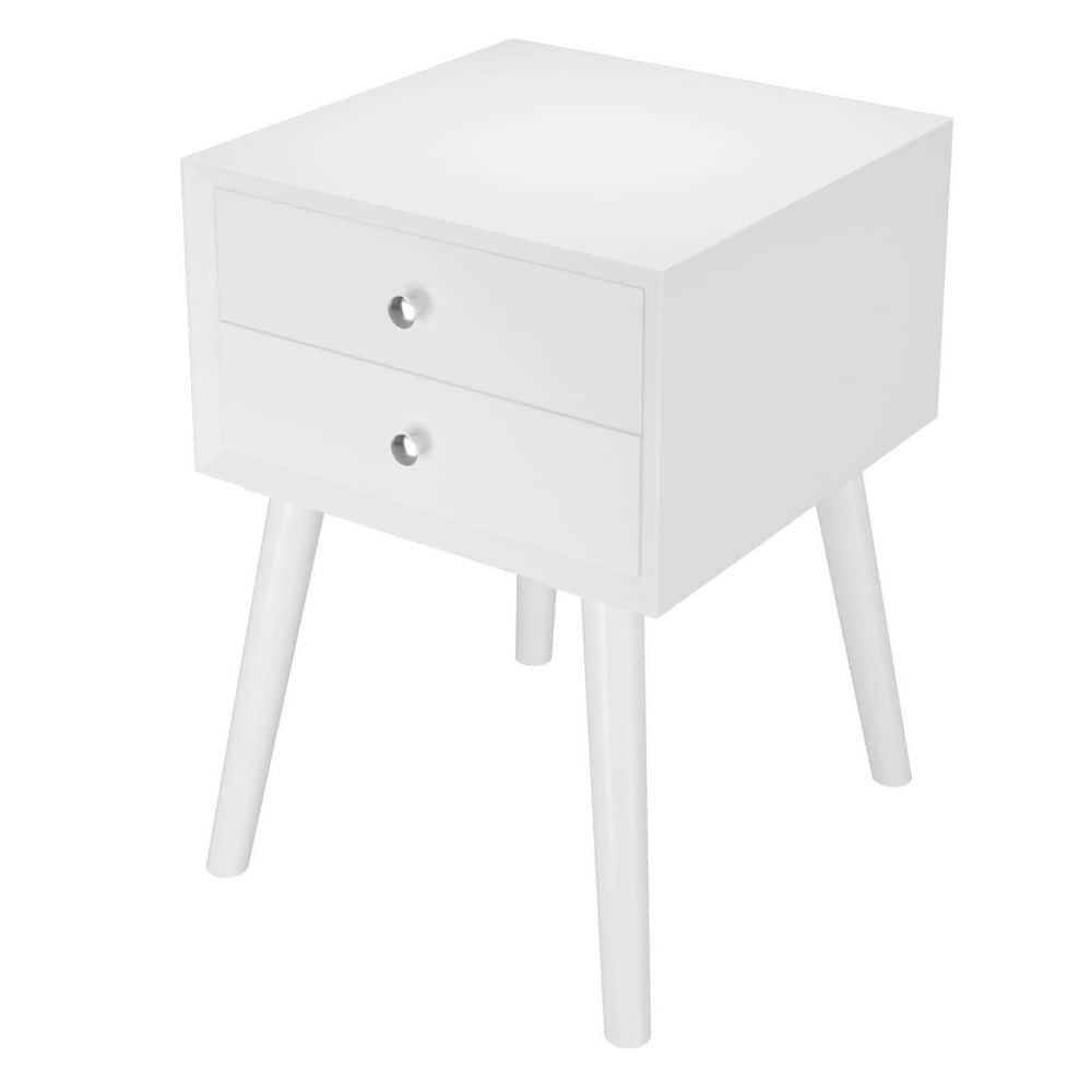 Tangkula Wooden Nightstand with 2 Storage Drawers Accent End Side Table for Bedroom&Living room White