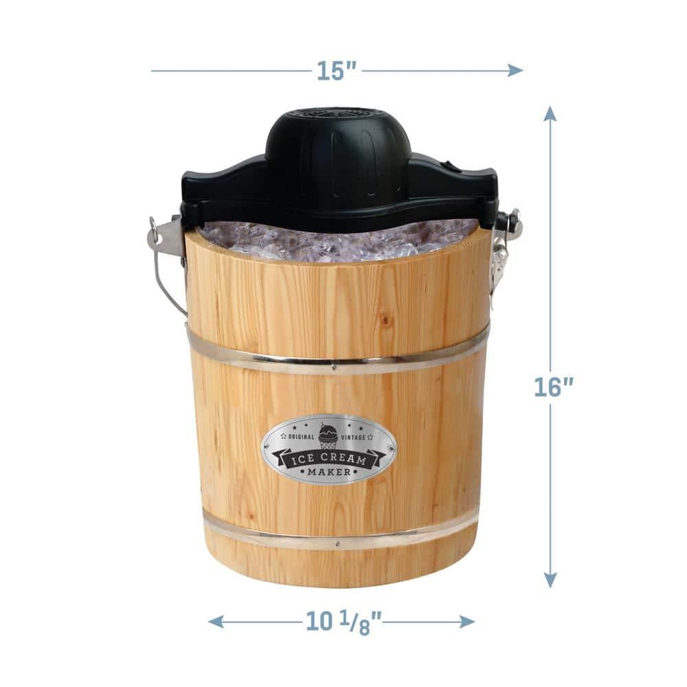 Elite Gourmet 4Qt. Old Fashioned Pine Bucket Electric/Manual Ice Cream Maker EIM402
