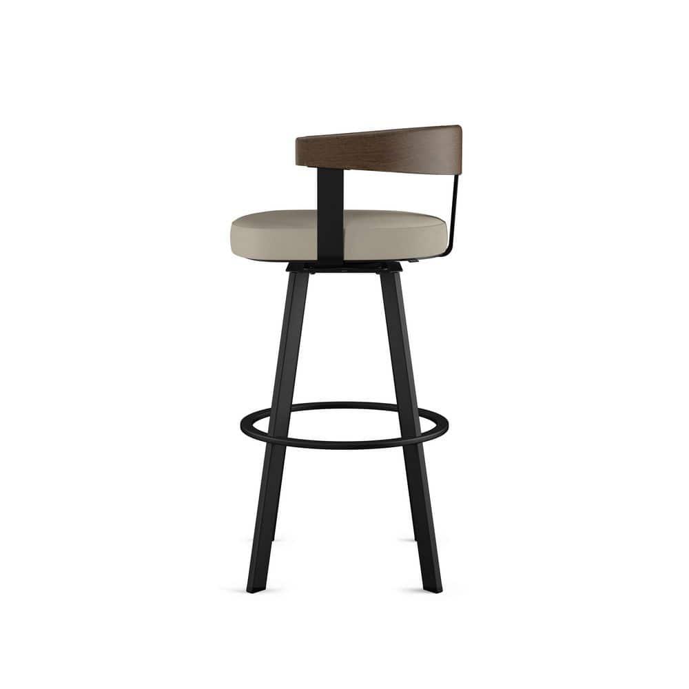 Amisco Lars Upholstered Barstool Greige/Black: Faux Leather, Steel Frame, 30" Fixed Height
