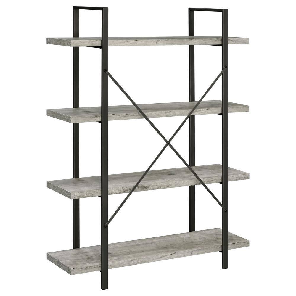 55" Cole 4 Shelf Bookcase with Frame Gray Driftwood/Gunmetal - Coaster