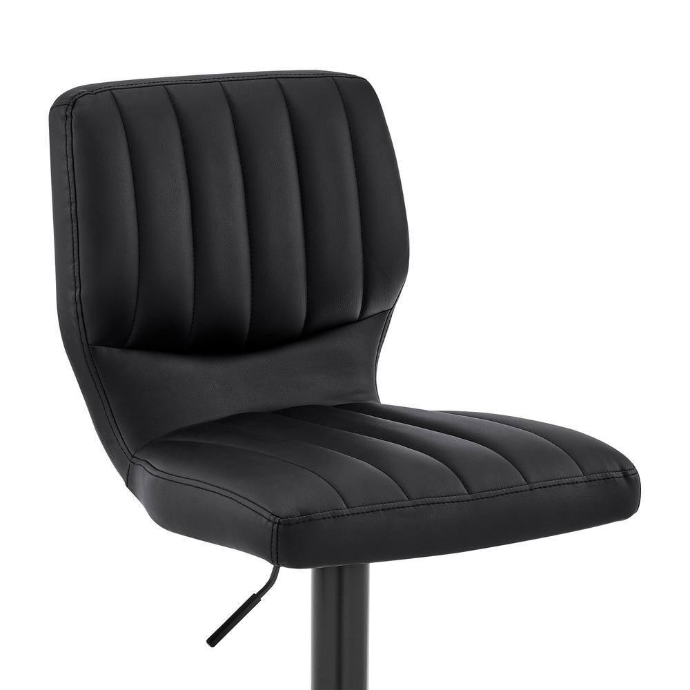 Bardot Adjustable Barstool with Faux Leather and Metal Finish Black - Armen Living: Swivel, Hydraulic Lift, 360-Degree Function