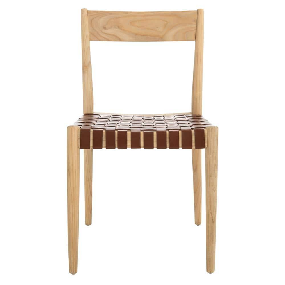 Eluned Leather Dining Chair (Set Of 2) - Cognac/Natural - Safavieh