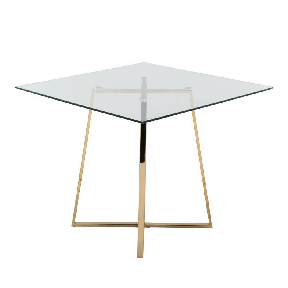 36" Cosmo Square Dining Table Gold/Clear Glass - LumiSource: Modern Pedestal Base, Seats 4