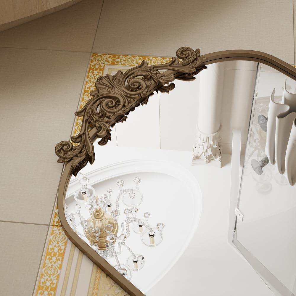 BEAUTYPEAK 38"x24" Vanity Wall Mirror Decorative Vintage Arch Bathroom Mirror,Bronze