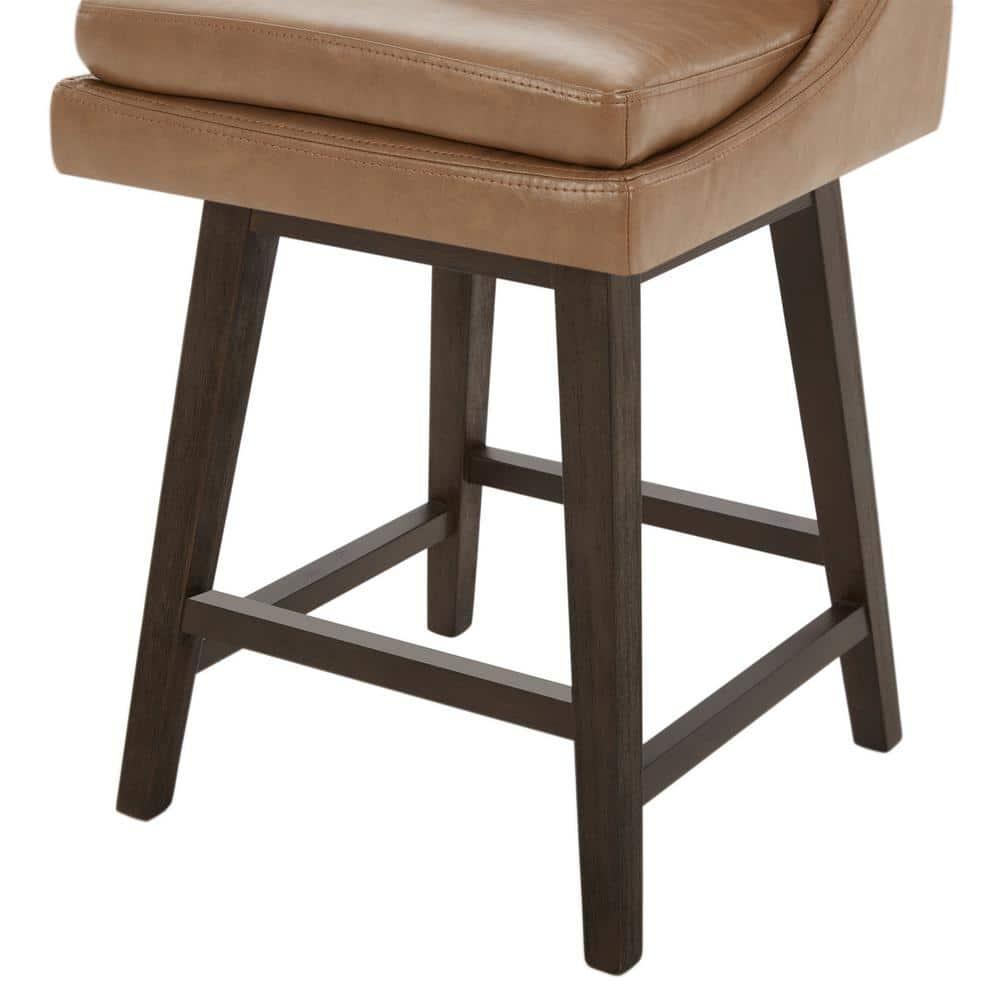 Fiona 26.8 in. Saddle Brown High Back Solid Wood Frame Swivel Counter Height Bar Stool with Faux Leather Seat(Set of 2)