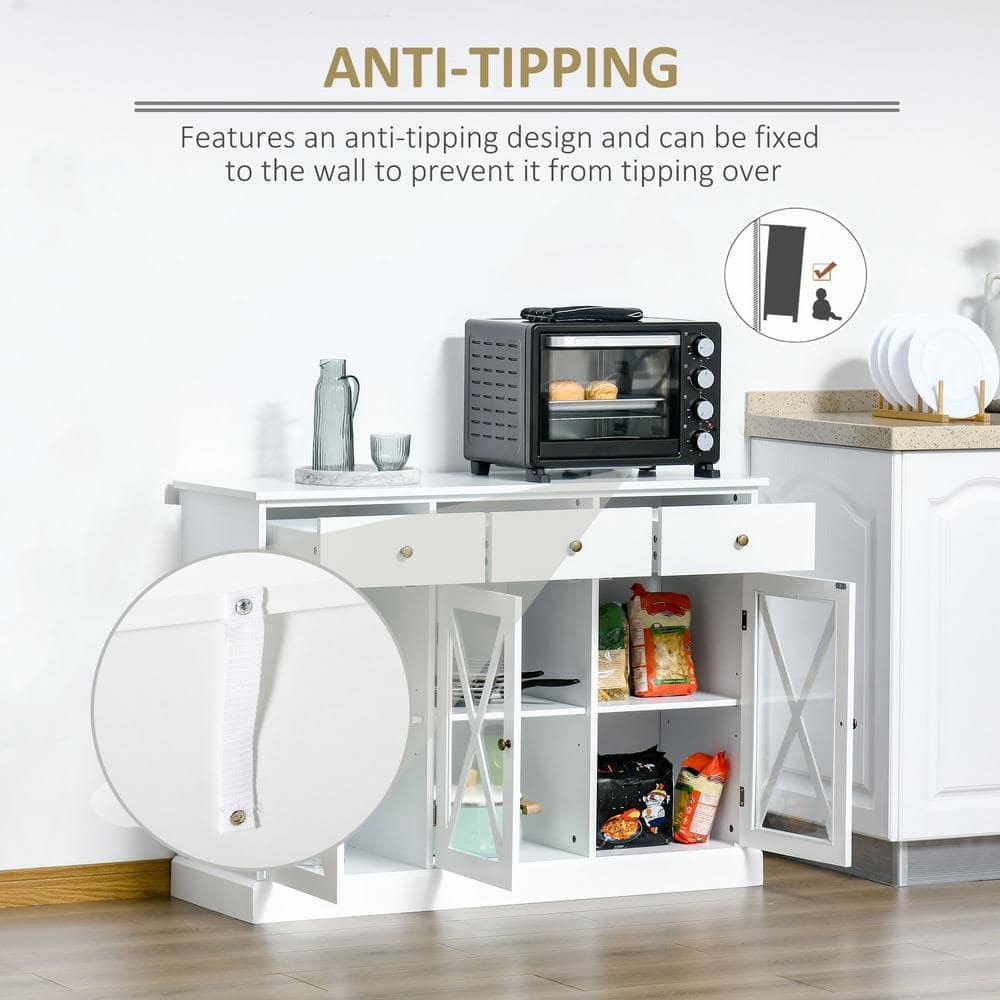 Gracie Oaks 45" Farmhouse Sideboard Buffet Cabinet, Credenza,Coffee Bar Cabinet with Glass Doors and 3 Drawers, White