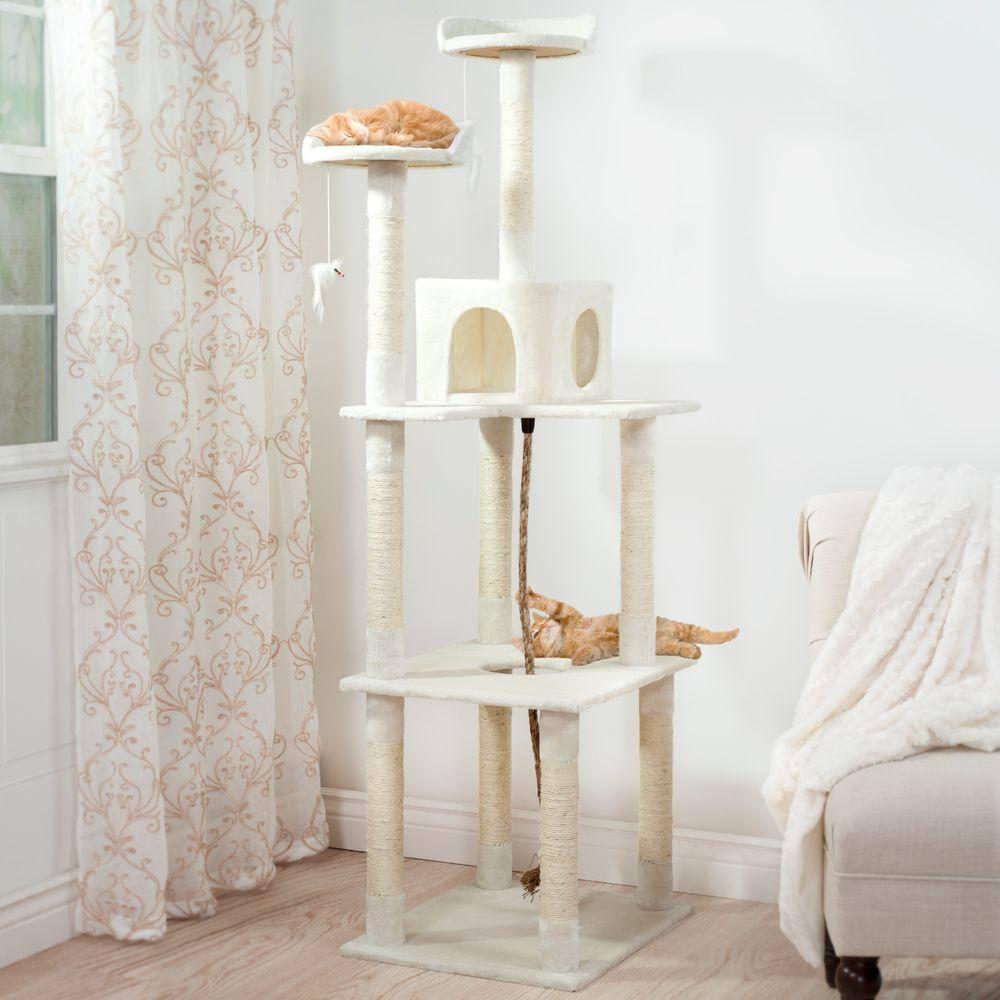 PetMaker 6 Foot Cat Tree with Scratch Posts in Ivory