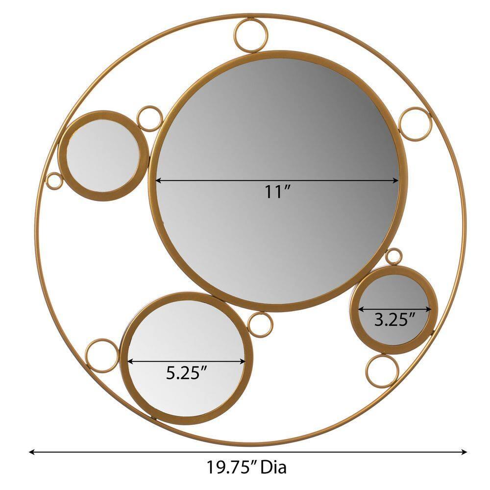 Mercer41 Hildebert Decorative 19.75-inch Round Frame Gold Modern Accent Mirror with 4 Glass Mirror Balls
