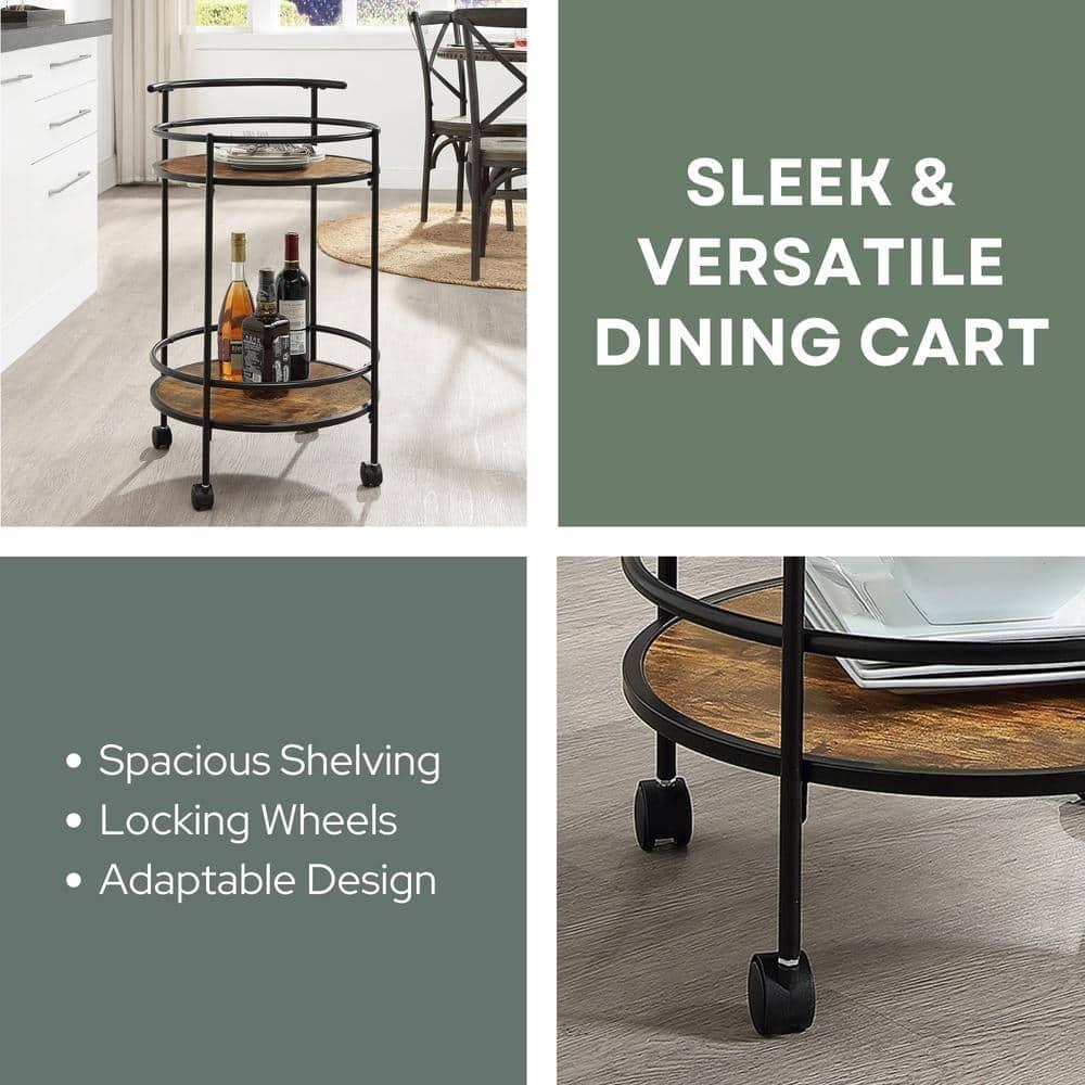 Designs2Go Charlie Serving Bar Cart in Walnut Wood Finish and Black Metal Frame