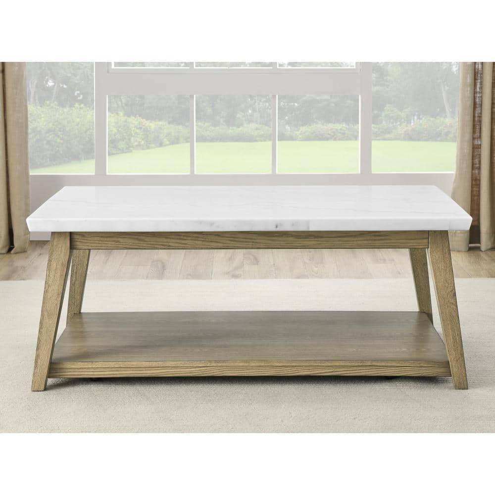 Steve Silver Vida Mid-Century Modern Genuine Marble Coffee Table with Casters, Blonde