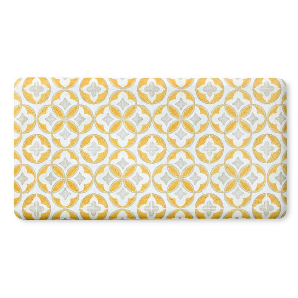 FIESTA Mali Tiles Geo Trellis Anti-Fatigue Comfort Kitchen Mat, Non-Slip Floor Mat, Padded Standing Desk Mat, Yellow/Grey/White, 20"x39"