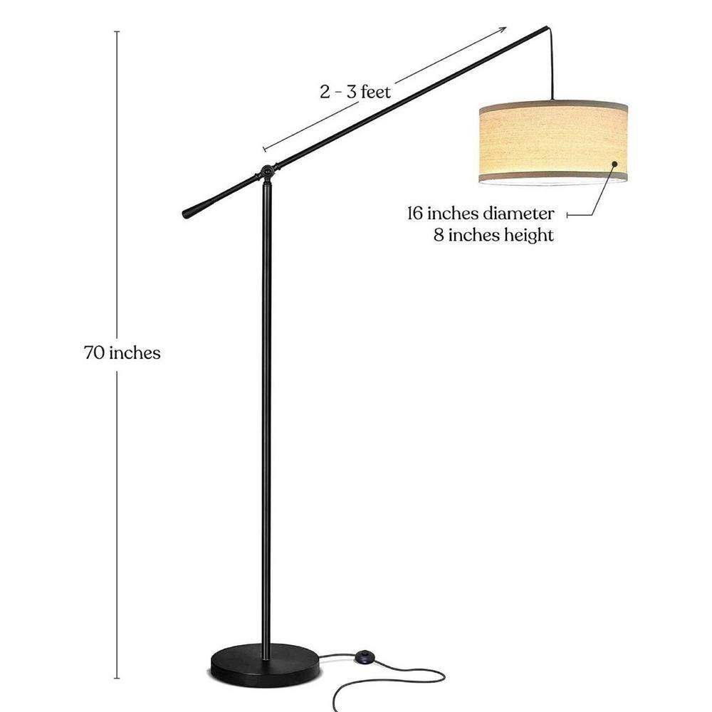 Brightech Hudson 70 in. Modern Height Adjustable LED Floor Lamp with Beige Fabric Drum Shade