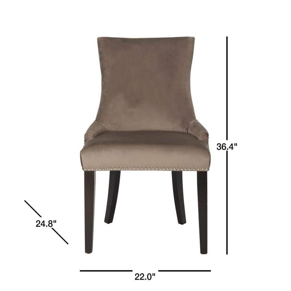Lester 19"H Dining Chair (Set of 2) with Nickel Nail Heads - Mushroom - Safavieh