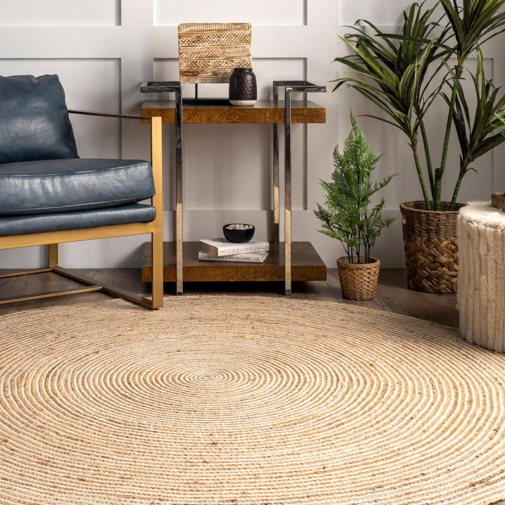 Nuloom 4 Round Rigo Jute Hand Woven Indoor Area Rug, Natural, Solid Farmhouse Design, Natural Fiber Bedroom, Living Room, Kitchen,