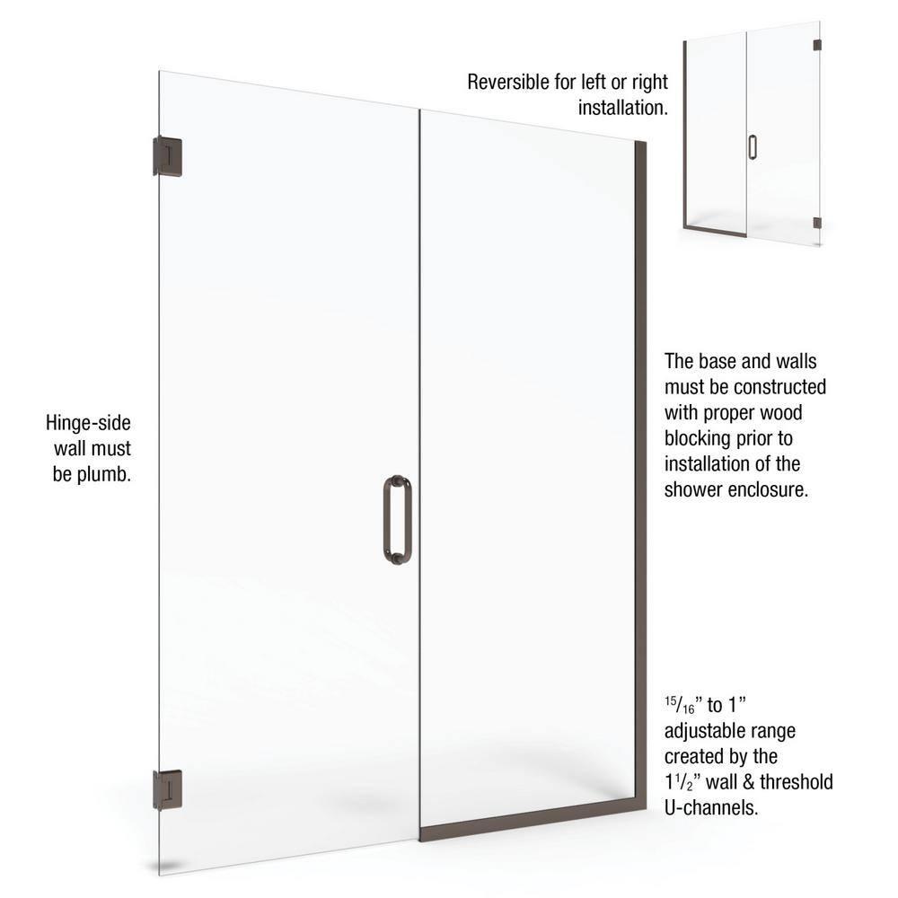 Celesta 57" W x 72" H Hinged Frameless Shower Door