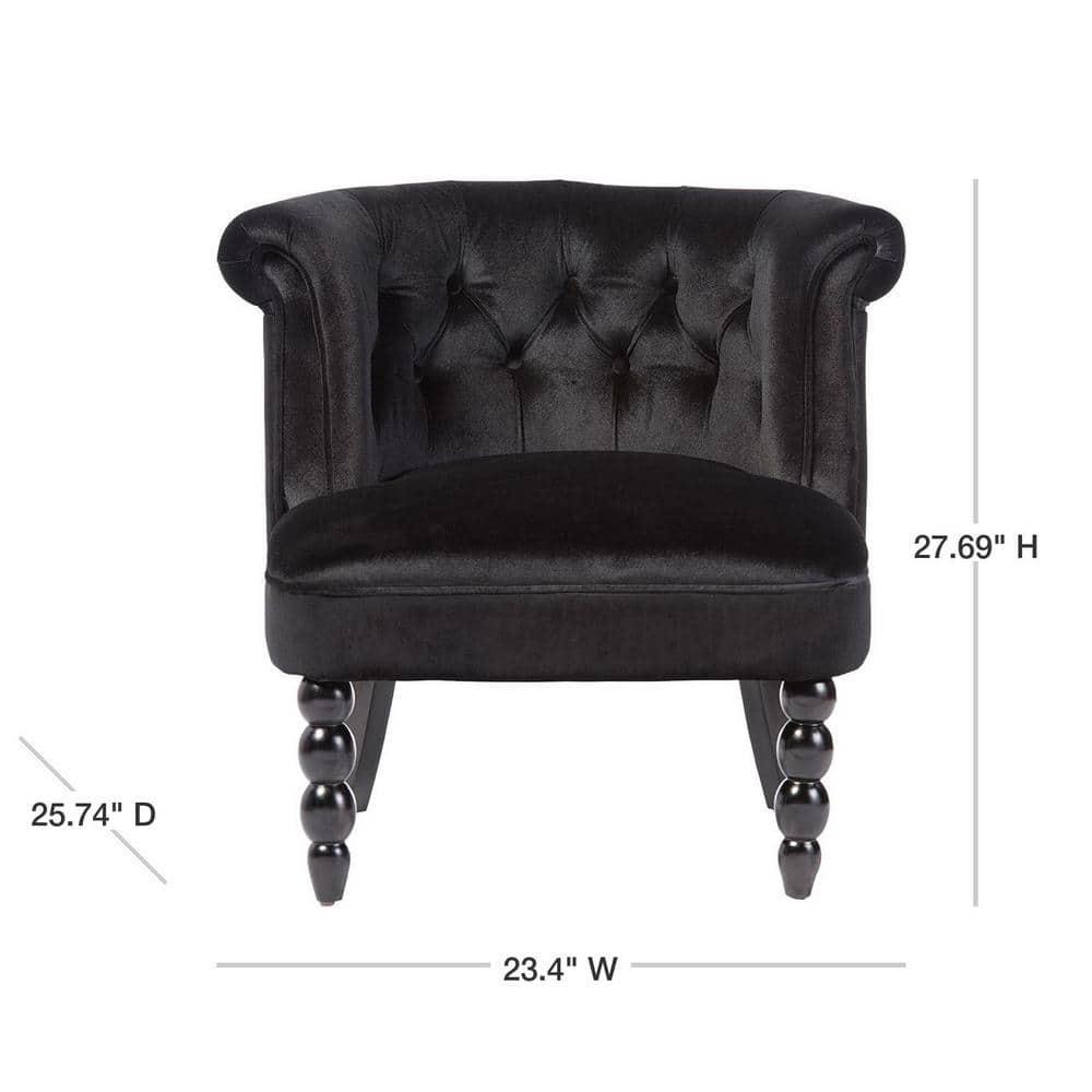 Flax Victorian Style  Black Velvet Fabric Upholstered Vanity Accent Chair
