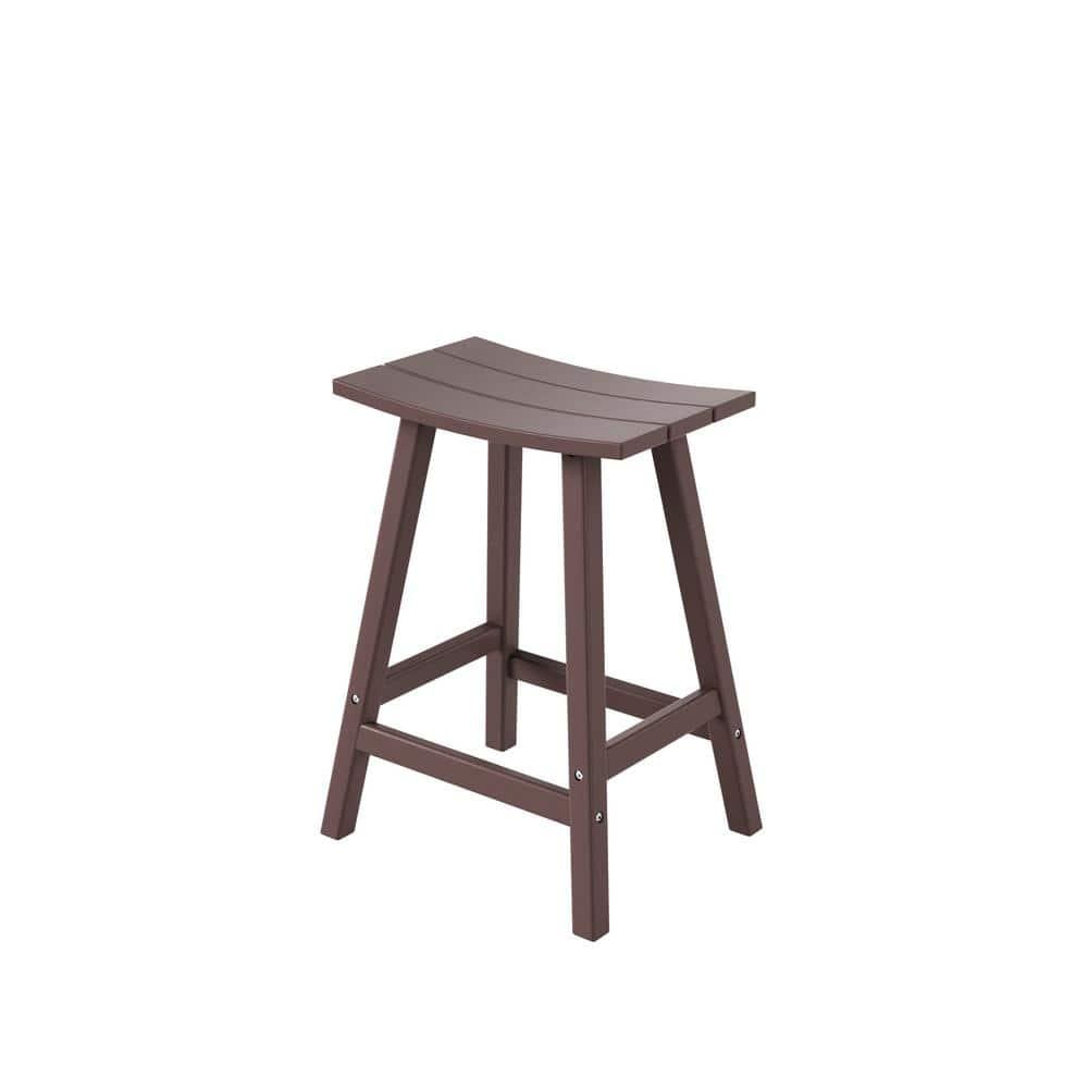 Polytrends  Laguna Hdpe All Weather Outdoor Patio 24" Saddle Seat Counter Stool Dark Brown