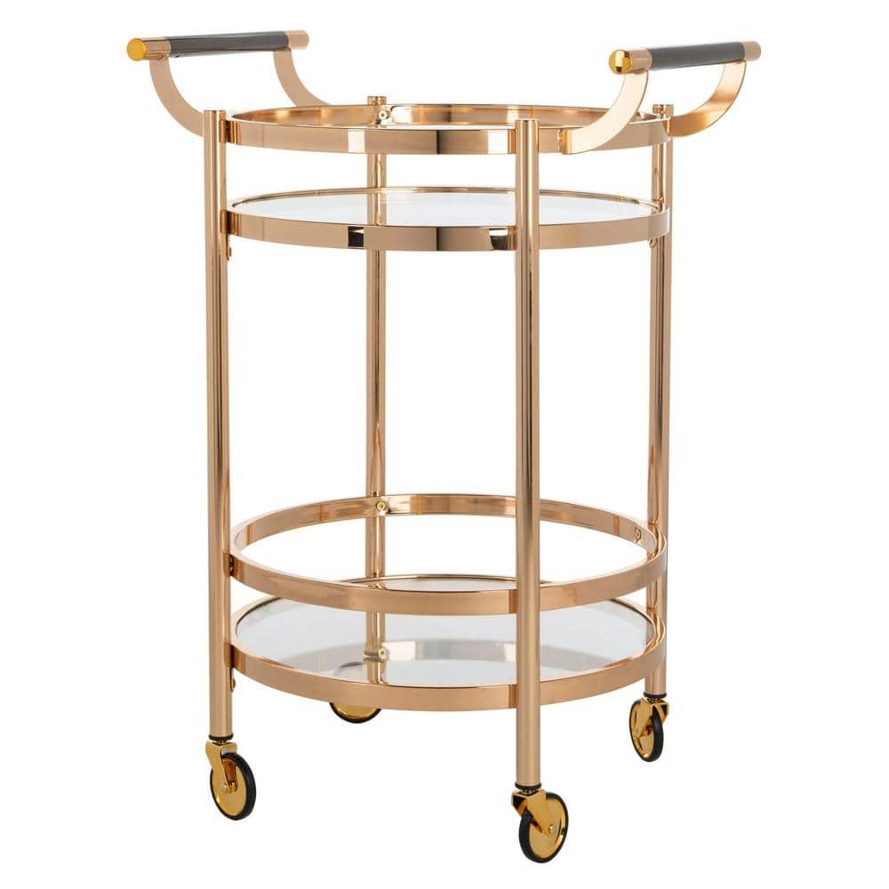 Sienna 2 Tier Round Bar Cart - BCT8001B - Gold/Glass - Safavieh