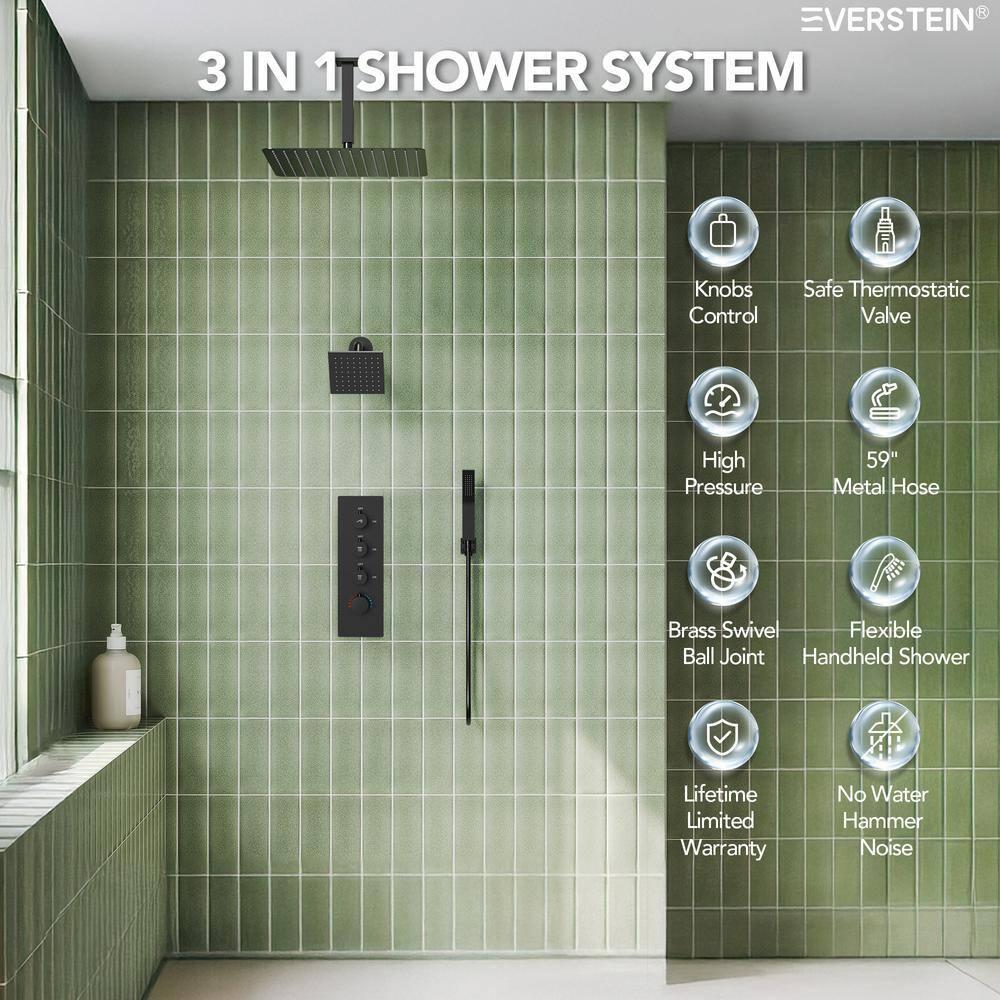 Thermostatic Shower Faucet System,16" & 6" Dual Shower Head with Rough-In Valve