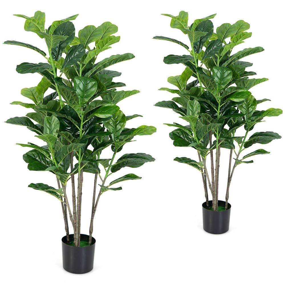 51-Inch Green Artificial Fiddle Leaf Fig Tree in Black Pot, Set of 2