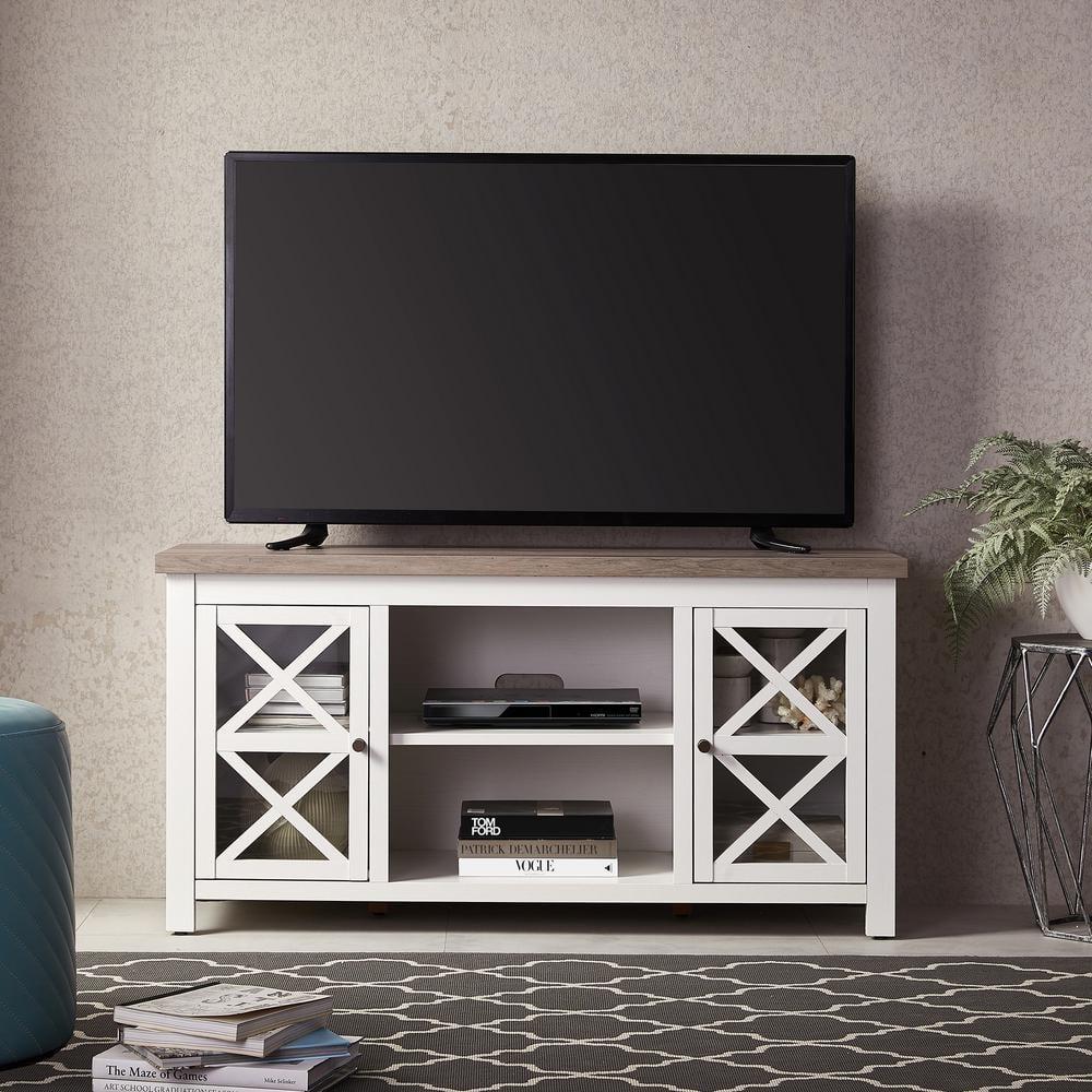 Evelyn&Zoe Colton Rectangular TV Stand for TV's up to 55", White/Gray Oak