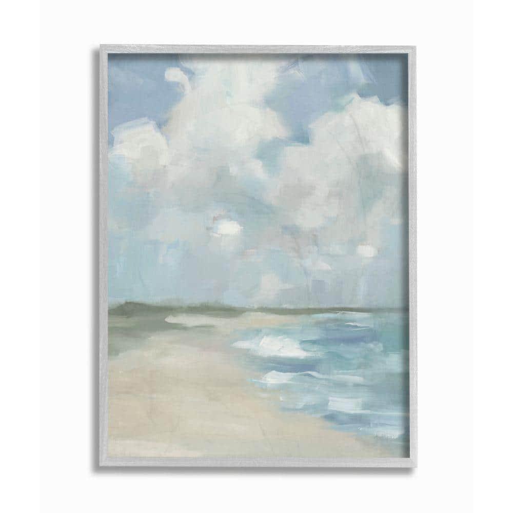Stupell Industries Impressionist Neutral Blue Green Beach Ocean Painting Framed Wall Art by Third and Wall