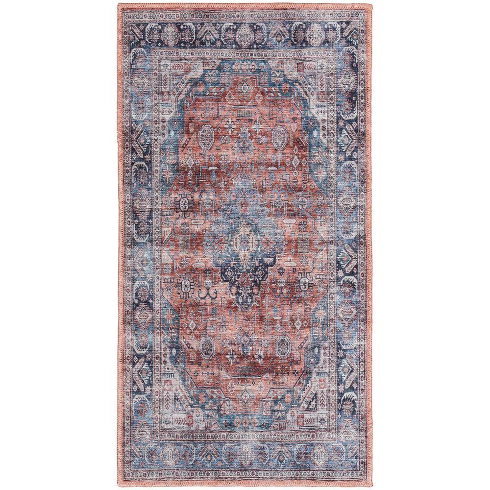 Nourison Washable Brilliance 2' x 4' Blue/Multi Vintage Indoor Bathroom, Kitchen Mat Rug
