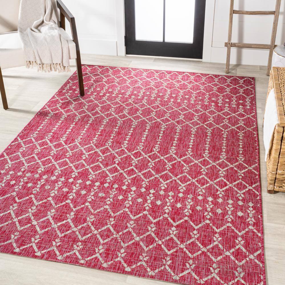 4' x 6' Ourika Moroccan Geometric Textured Weave Indoor/Outdoor Area Rug, Fuchsia/Light Gray - JONATHAN Y