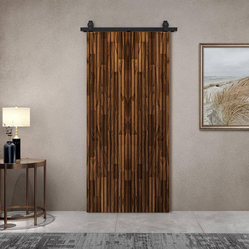 Calhome Japanese Series Stained Pine Wood Bi-Fold Barn Door with Sliding Hardware Kit