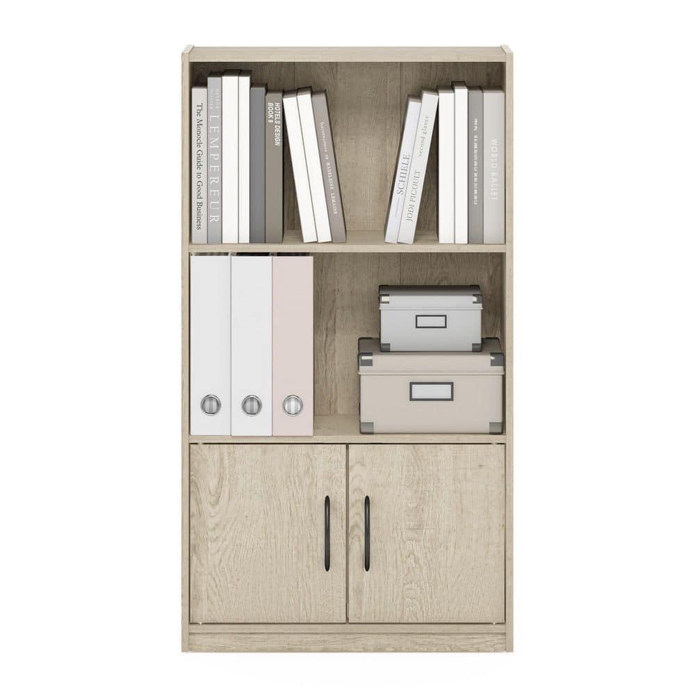 Furinno Gruen 2-Tier Open Shelf Bookcase with 2 Doors Storage Cabinet, Metropolitan Pine