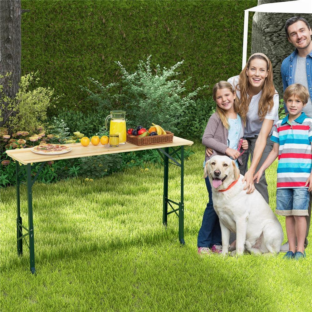 Costway 66.5" Outdoor Folding Wood Picnic Table Height Adjustable Metal Frame