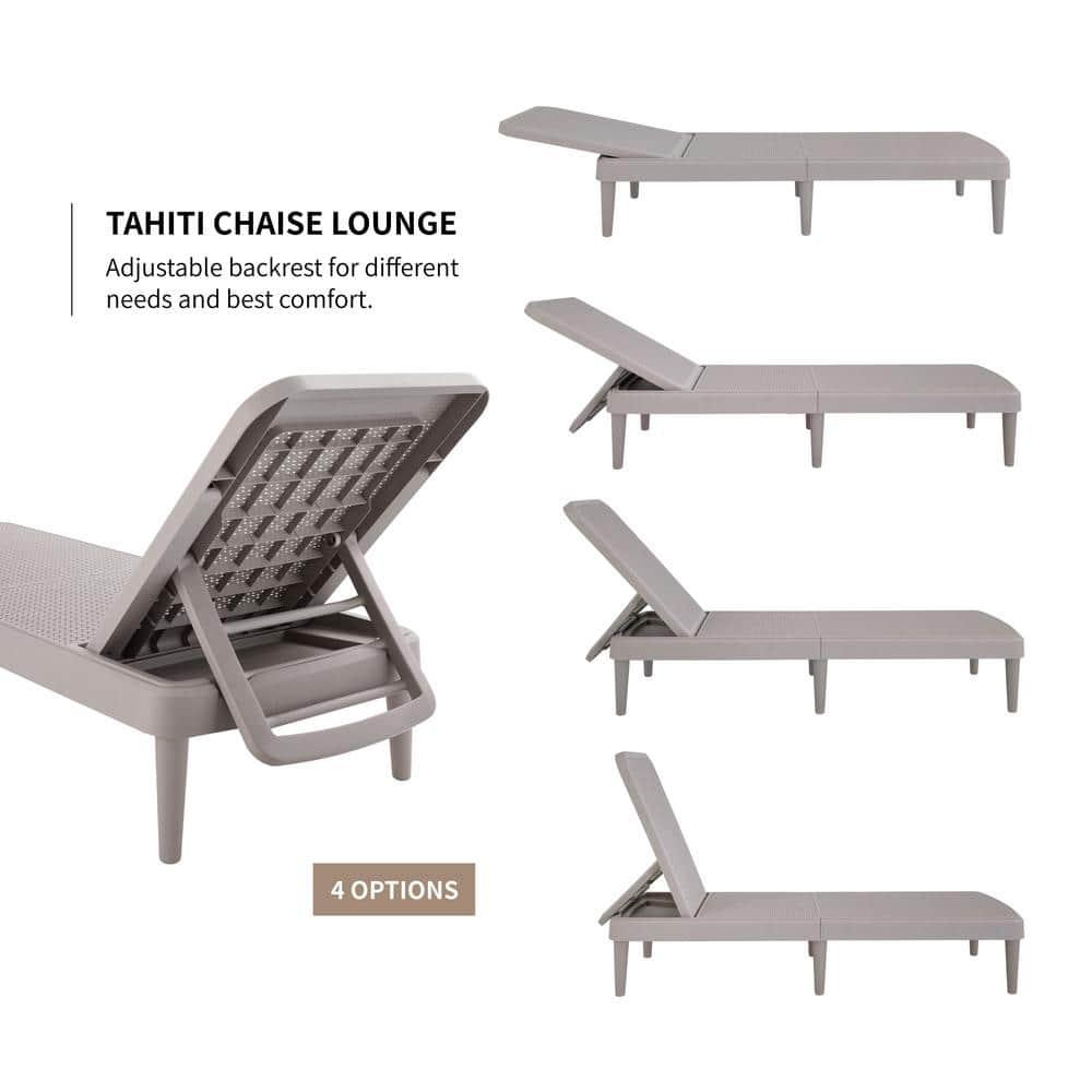 Tahiti Rattan Chaise Lounge - White - Lagoon: Resin Adjustable Back, Mold & UV Resistant Patio Lounger