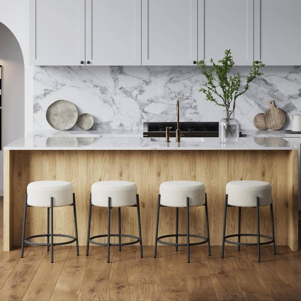 Upholstered Counter Stool with Metal Frame