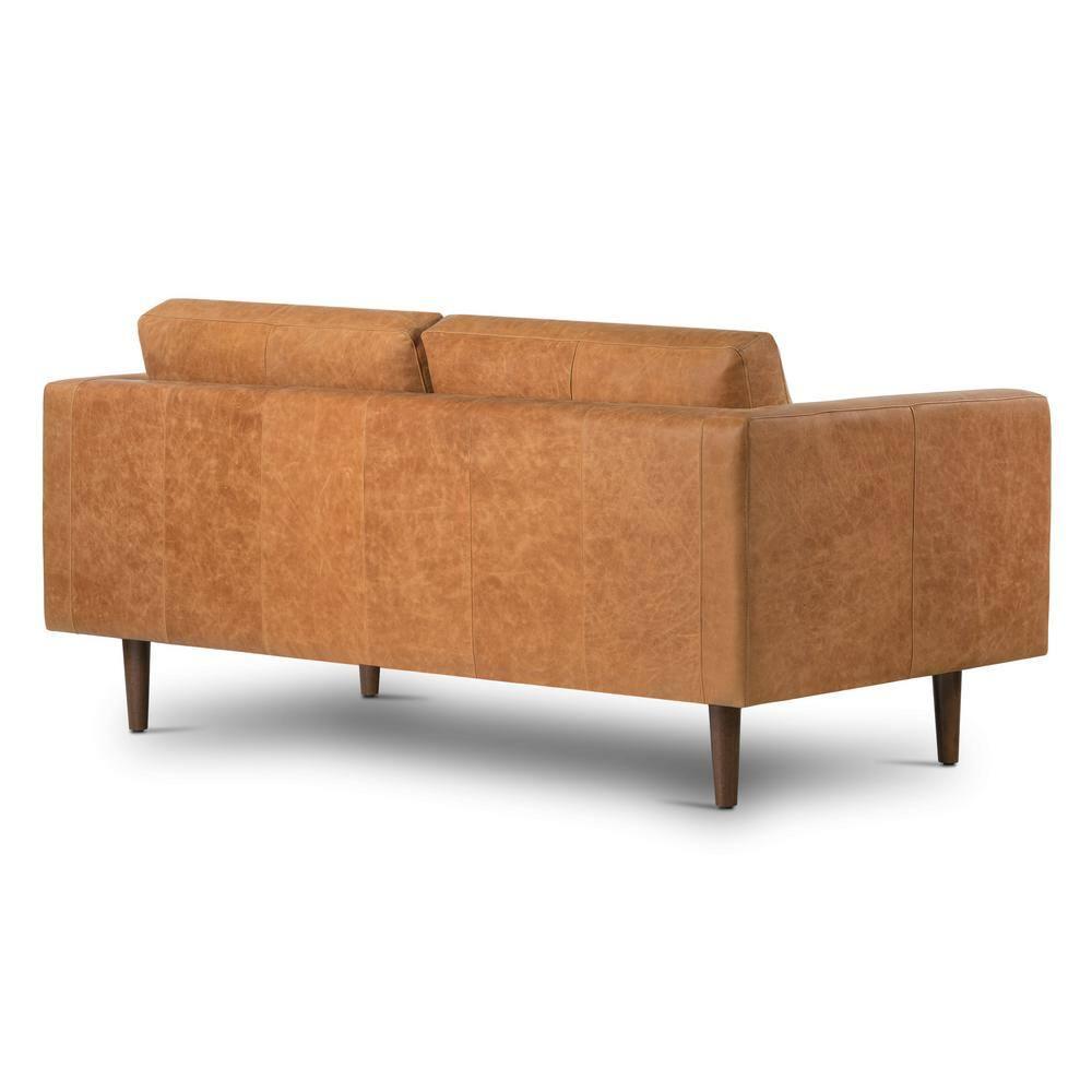 Cognac Tan Tufted Leather Lawson Sofa with Wood Legs
