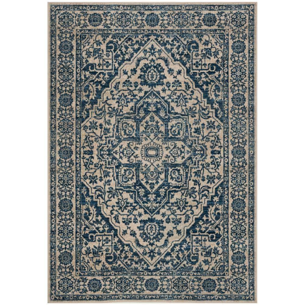 SAFAVIEH Brentwood Jaymz Floral Bordered Area Rug, 5'3" x 7'6", Navy/Light Grey