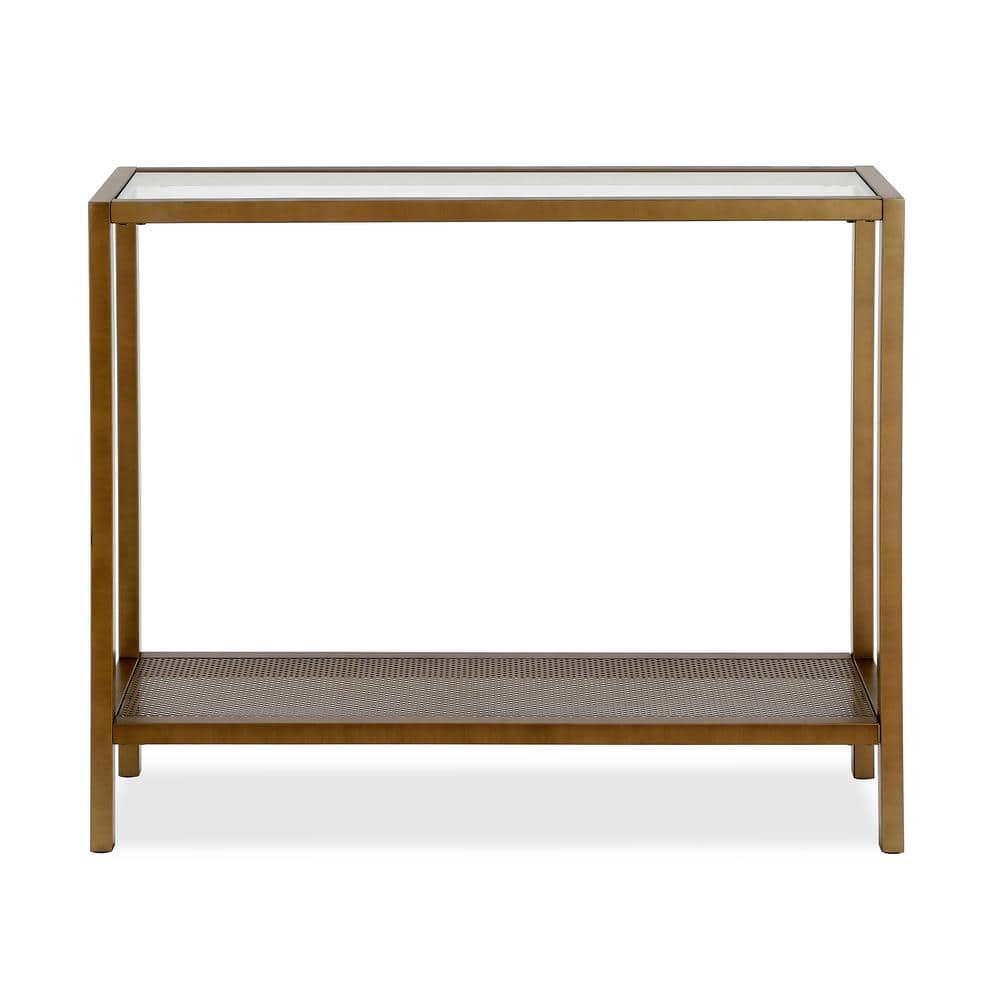 Evelyn&Zoe Rigan 36" Wide Rectangular Console Table, Brass