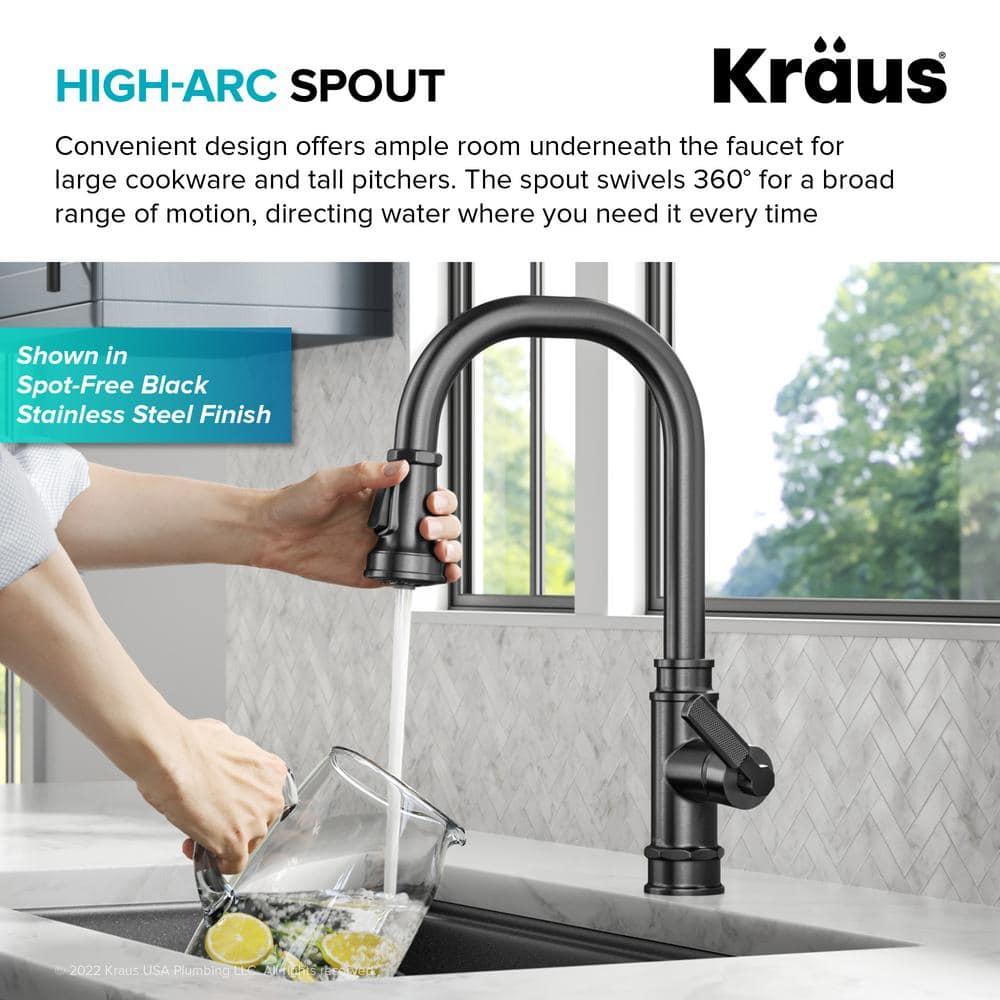 KRAUS Allyn Transitional Industrial Pull-Down Single Handle Kitchen Faucet in Chrome