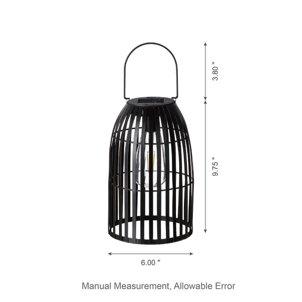 9.75" Black Metal Solar Powered Outdoor Hanging Lantern Set