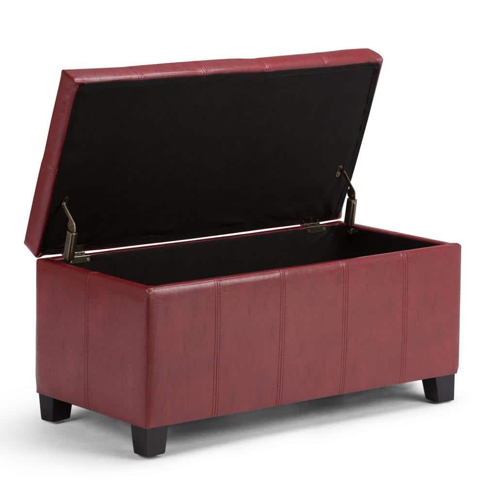 NicBex Faux Leather Storage Ottoman Bench,Upholstered Storage Ottoman with Stitched Design,Modern Storage Bench for Living Room,Bedroom,Red