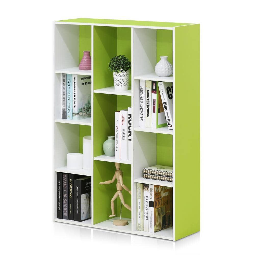 Furinno 3-tier Open Bookcase 11-Cube Floor Standing Storage Shelves Display Cabinet,Green
