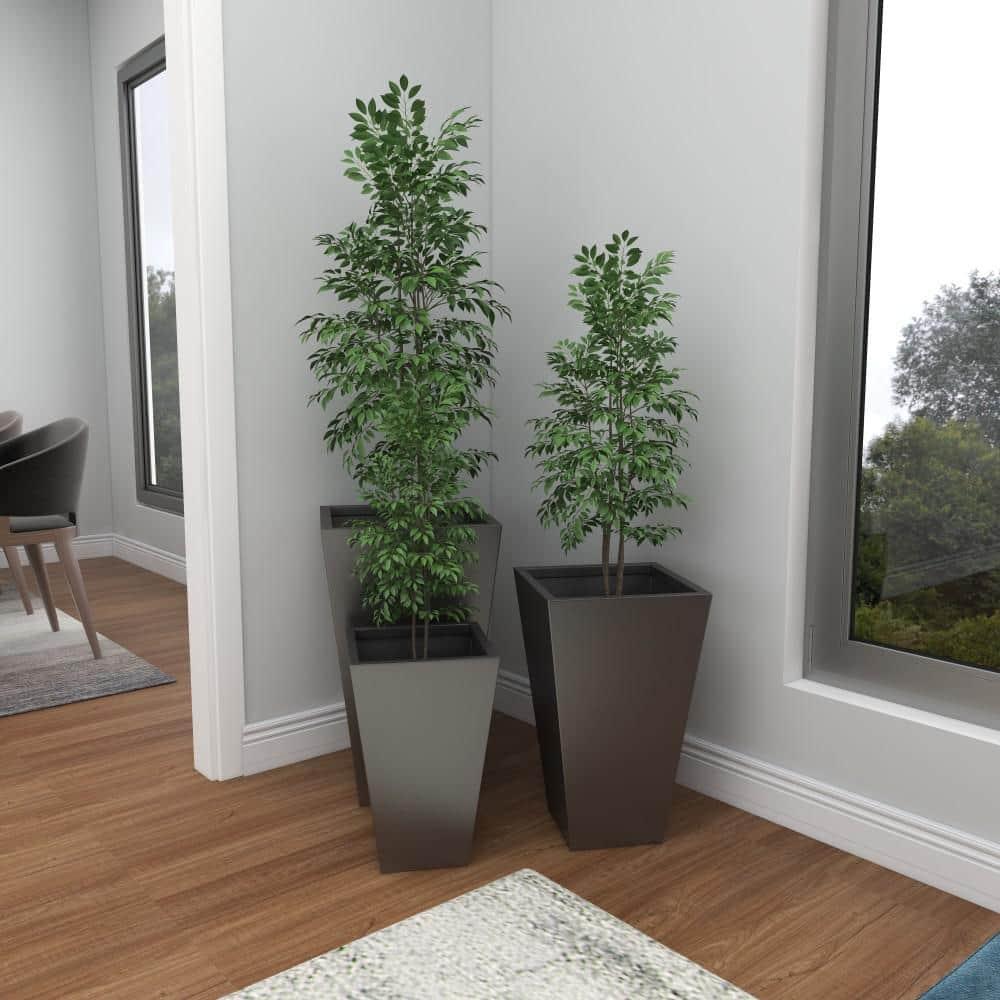Set of 3 Contemporary Trapezoidal Iron Planters Gray - Olivia & May