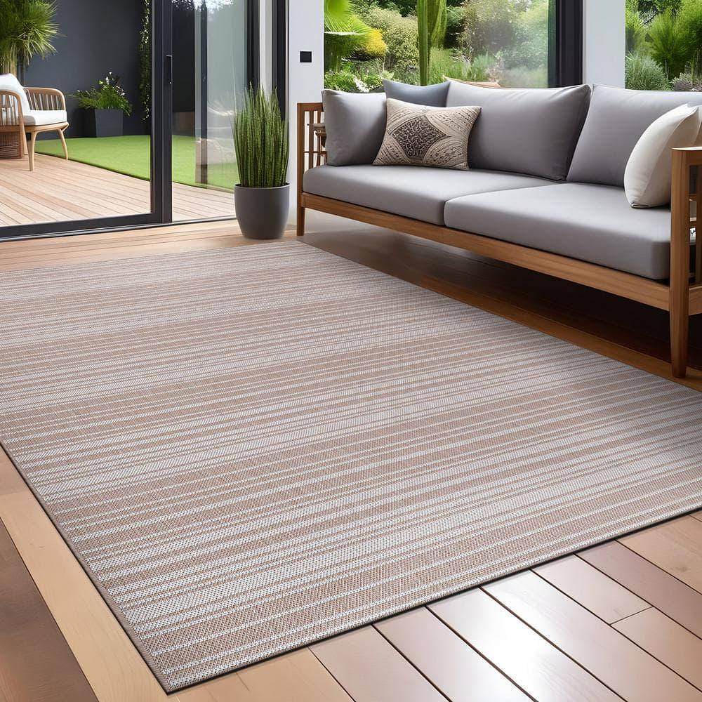 Beverly Rug Outdoor Rugs 5' x 7' Patio, Porch, Garden Beige and White