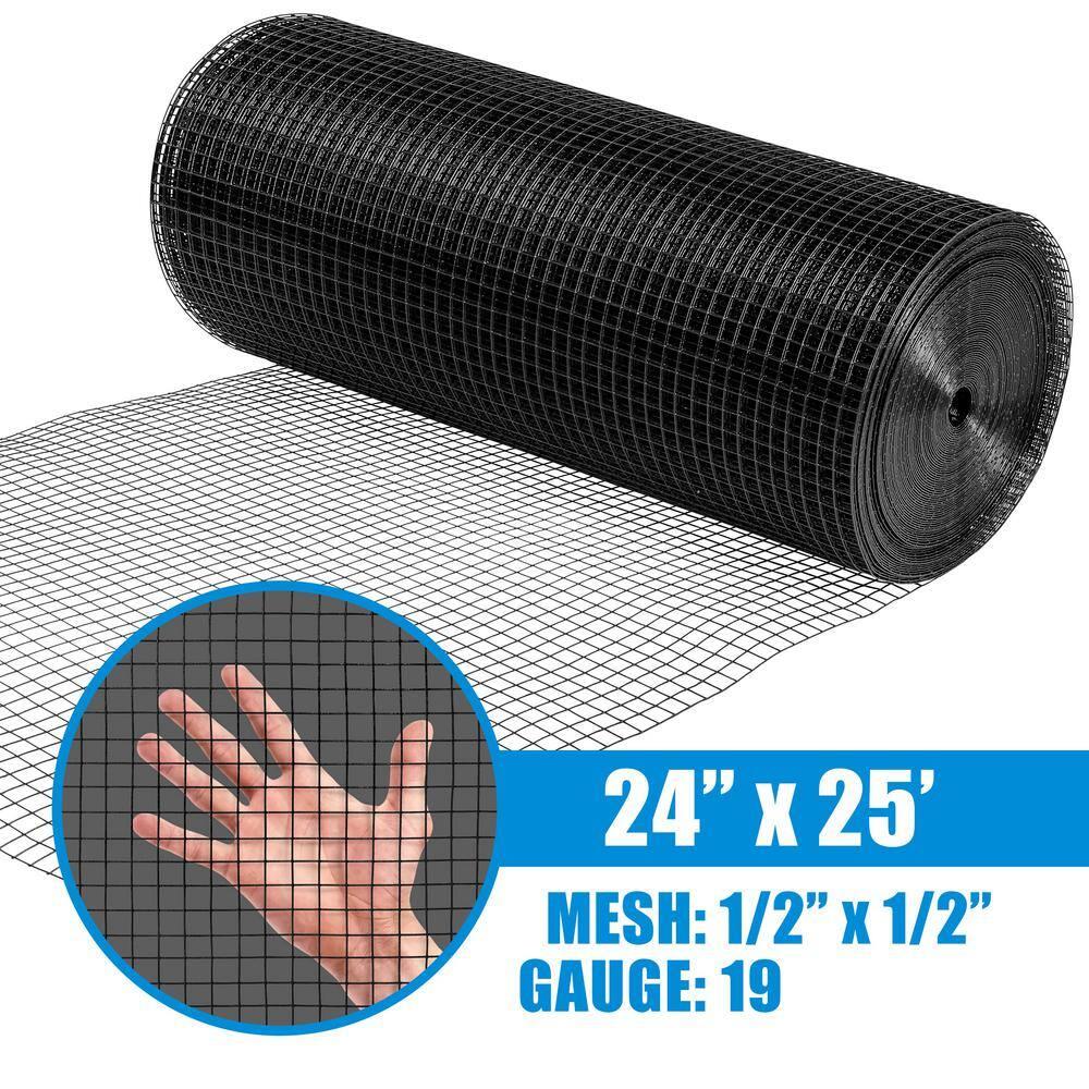 Fencer Wire Fencer Wire 19 Gauge Black Vinyl Coated Hardware Cloth, Welded Wire Fence Rolls, Mesh 1/2" X 1/2"
