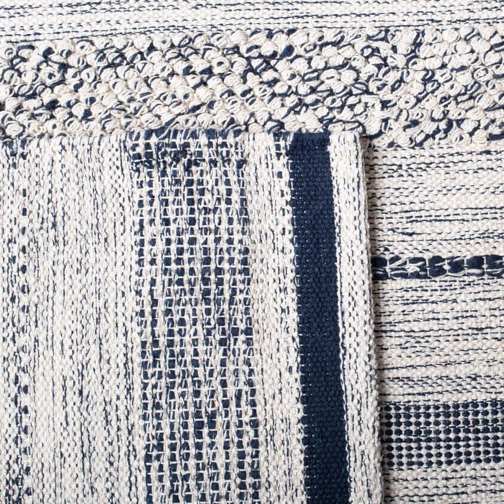SAFAVIEH Striped Kilim Rada Striped Cotton Area Rug, Ivory/Navy, 9' x 12'