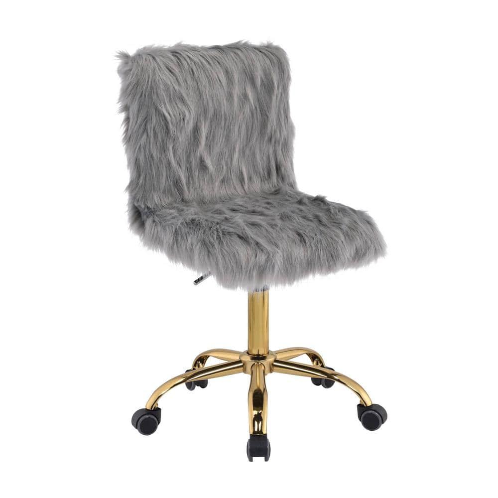 23" Arundell Accent Chair Gray Faux Fur/Gold Finish - Acme Furniture