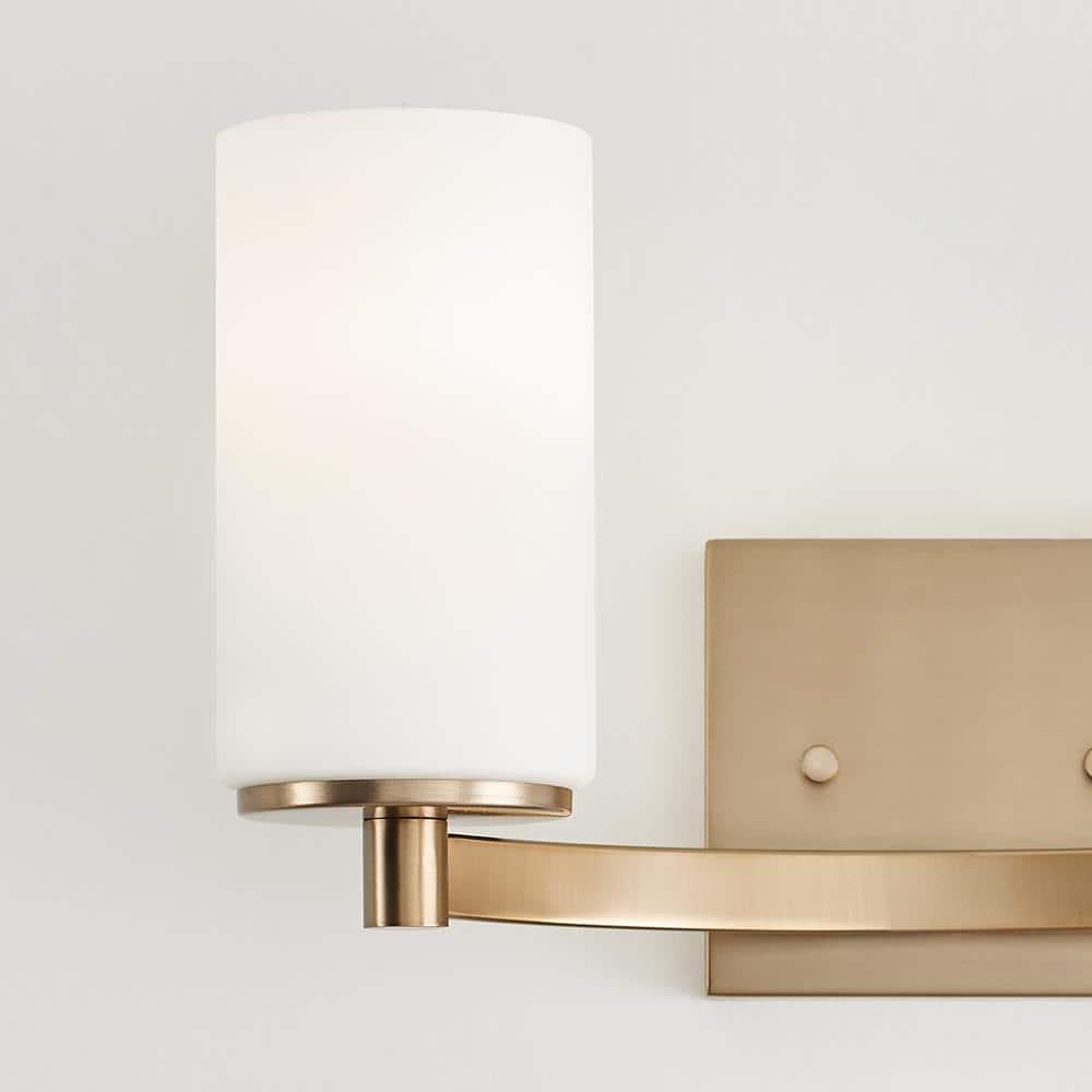 Generation Lighting 2-Light Hettinger Bath Fixture Wall Lamp Satin Brass 4439102-848, Title 24 Compliant Wall Light Fixture for Bathroom Decor, Bathroom Light Fixture Uses Standard or LED Light Bulb