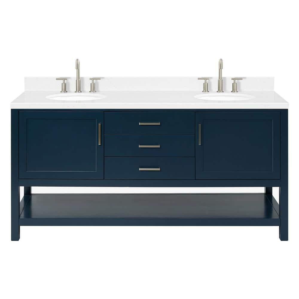 Bay Hill 72.25 in. W x 22 in. D x 36 in. H Double Sink Freestanding Bath Vanity in Midnight Blue with Man-Made Stone Top