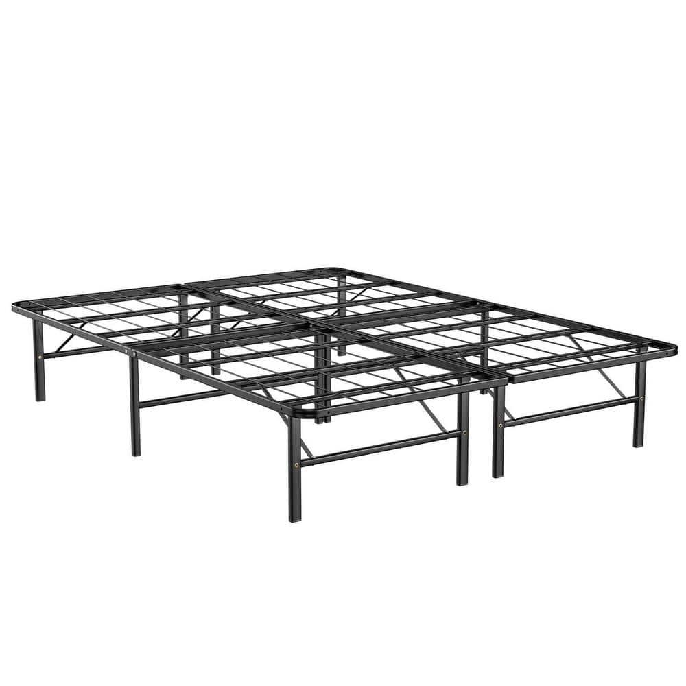 Black Steel Frame Queen Size Platform Bed Tool-Free Assembly with Foldable
