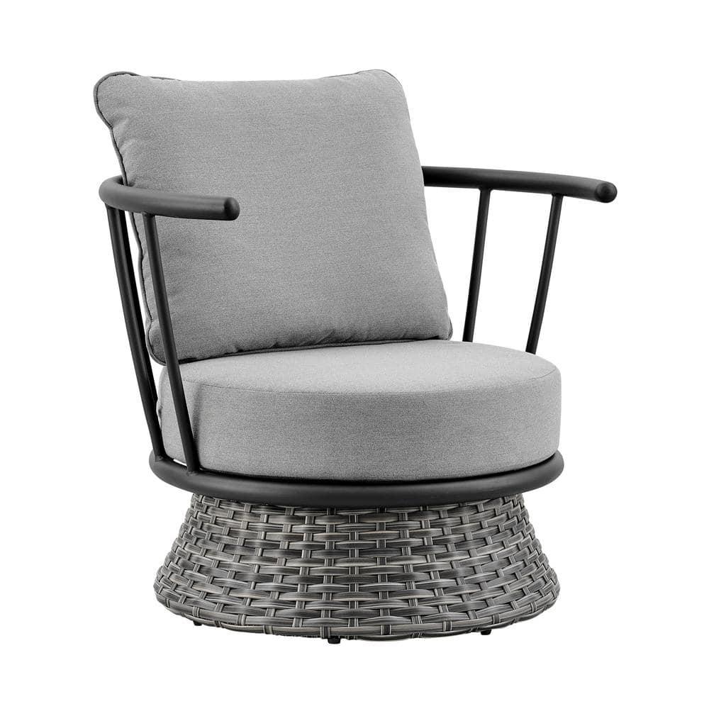 Armen Living Giotto Wicker And Aluminum Outdoor Chair In Black And Dark Gray